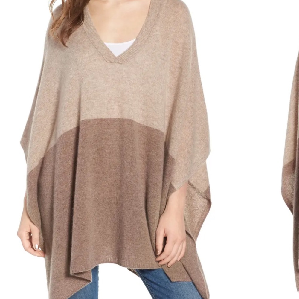 Halogen Colorblock Cashmere Poncho